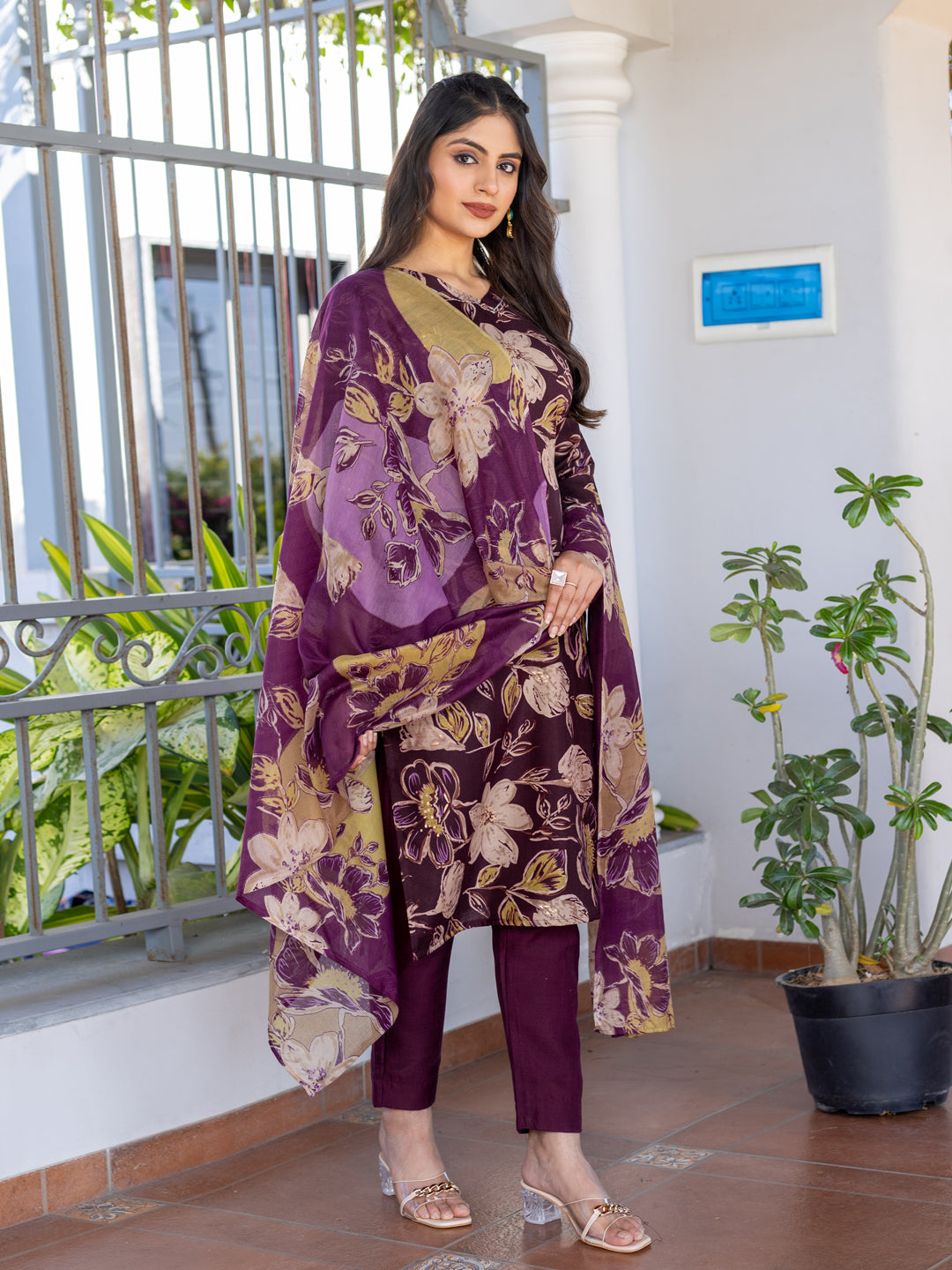 Women's Cotton Blend Printed Kurti Pant Dupatta Set