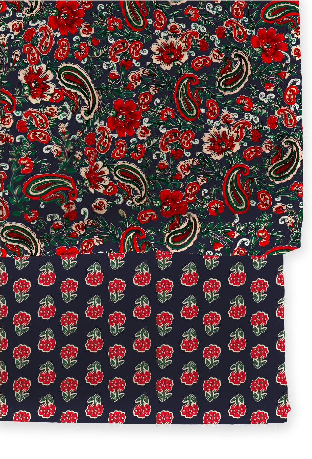 Poly Cotton Top Bottom Digital Printed Set, 2.5 Mtr Top With 2.5 Mtr Bottom, Cotton Fabric