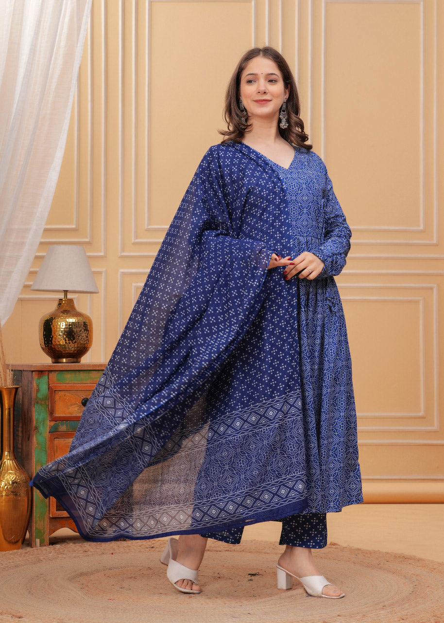 Women's Rayon Printed Kurti Pant Dupatta Set