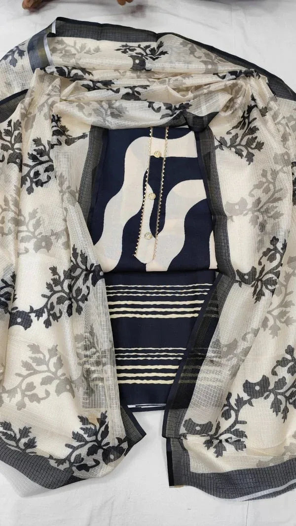 Cotton Blend Printed Suit Set with Kota Doria Dupatta for Women’s Unstitched (Top 2.5m | Bottom 2.5m | Dupatta 2.25m) - Arihant Creations