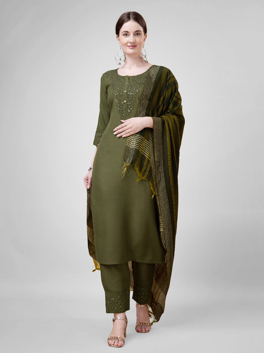 Women's Cotton Blend Kurti Pant Dupatta Set