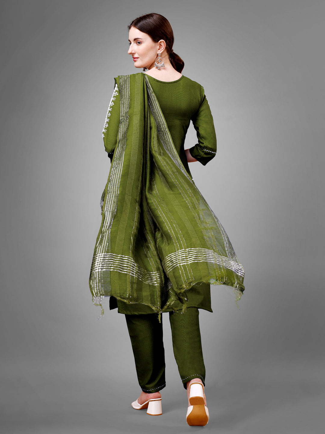 Women's Cotton Blend Kurti Pant Dupatta Set