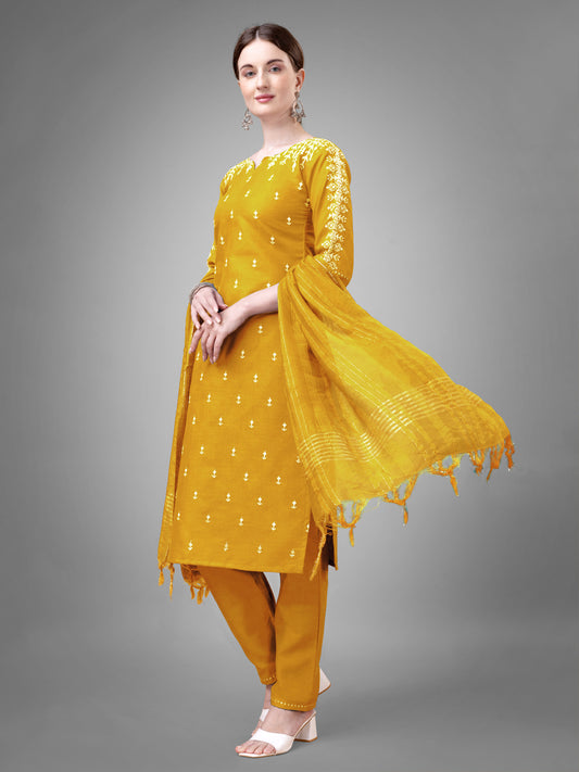 Women's Cotton Blend Kurti Pant Dupatta Set