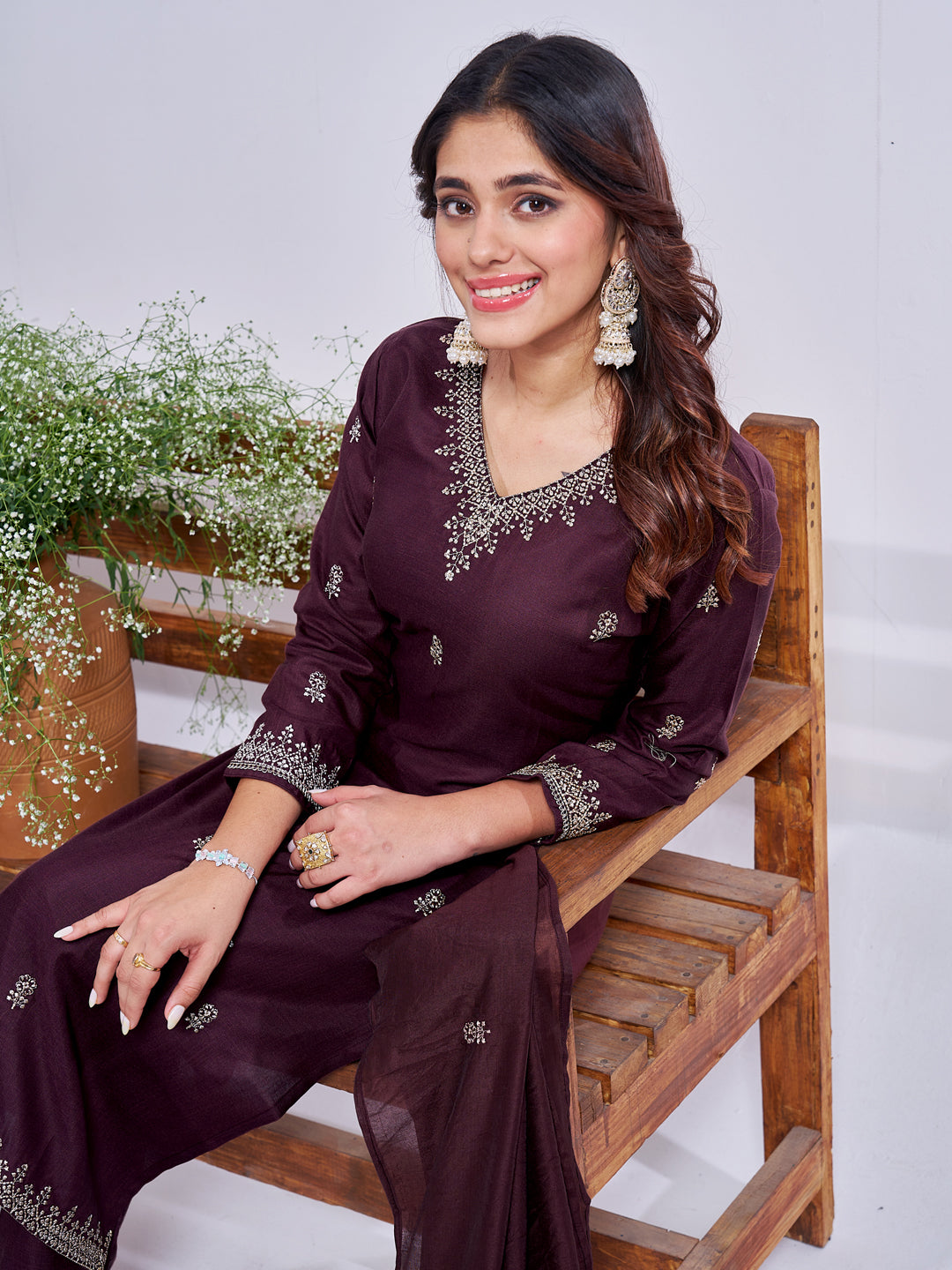 Women's Rayon Embroidered Kurti Pant Dupatta Set