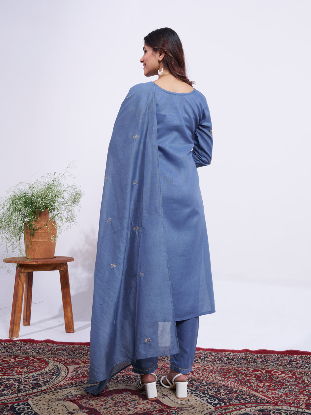 Women's Rayon Embroidered Kurti Pant Dupatta Set