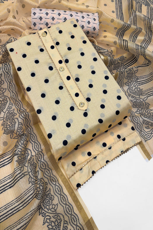 Cotton Blend Printed Suit Set with Kota Doria Dupatta for Women’s Unstitched (Top 2.5m | Bottom 2.5m | Dupatta 2.25m)