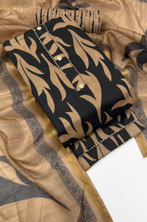 Cotton Blend Printed Suit Set with Kota Doria Dupatta for Women’s Unstitched (Top 2.5m | Bottom 2.5m | Dupatta 2.25m)