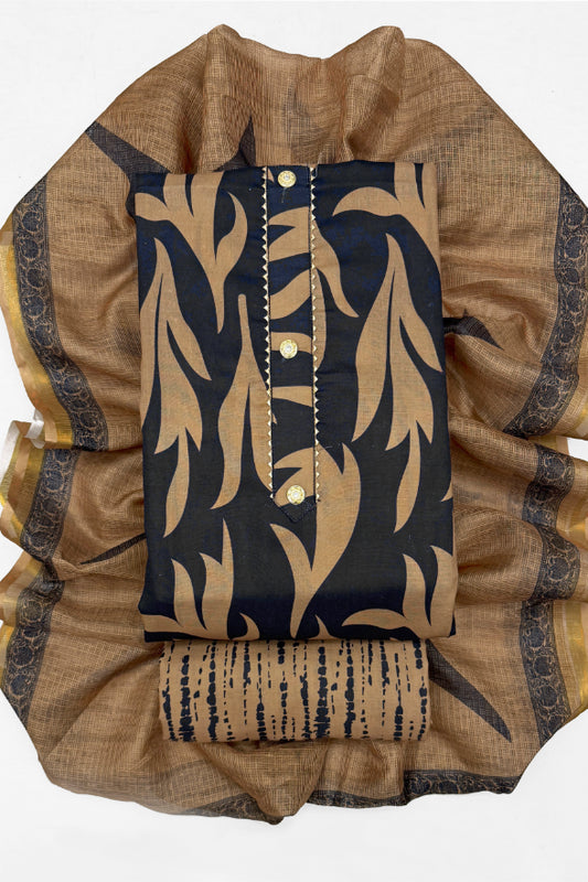 Cotton Blend Printed Suit Set with Kota Doria Dupatta for Women’s Unstitched (Top 2.5m | Bottom 2.5m | Dupatta 2.25m)