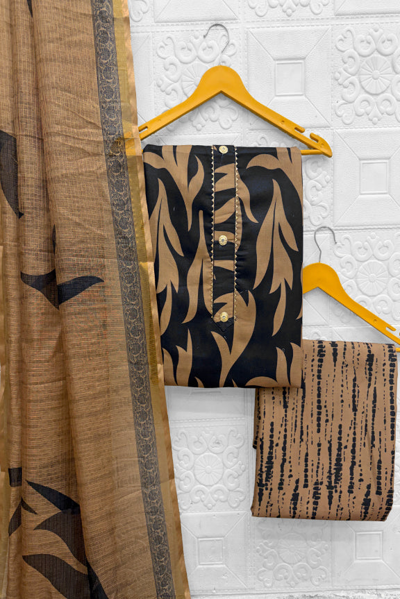 Cotton Blend Printed Suit Set with Kota Doria Dupatta for Women’s Unstitched (Top 2.5m | Bottom 2.5m | Dupatta 2.25m)