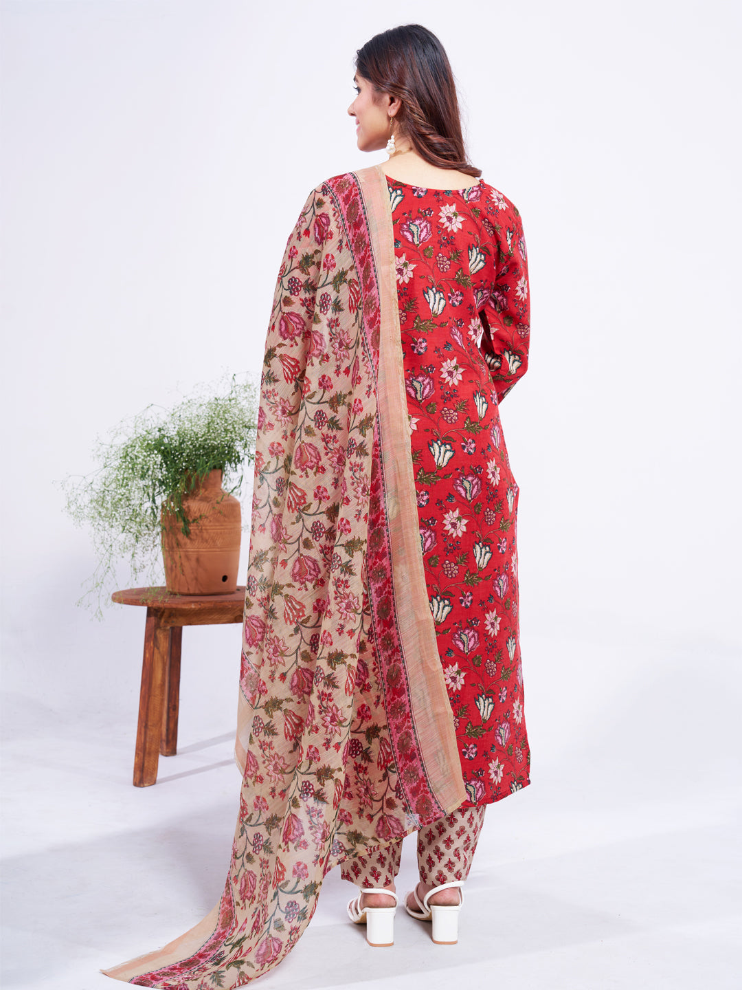 Women's Cotton Blend Printed Kurti Pant Dupatta Set