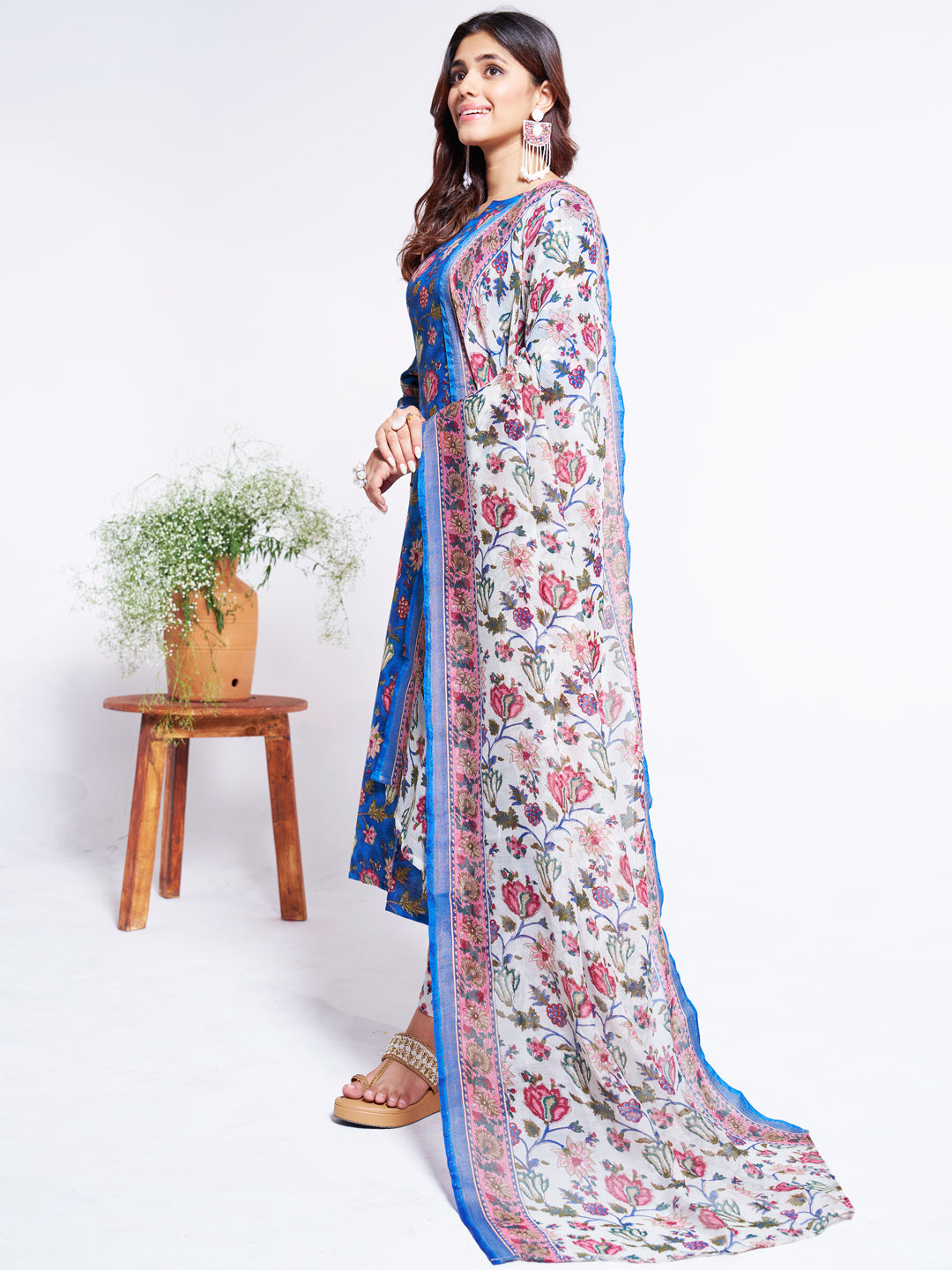 Women's Cotton Blend Printed Kurti Pant Dupatta Set