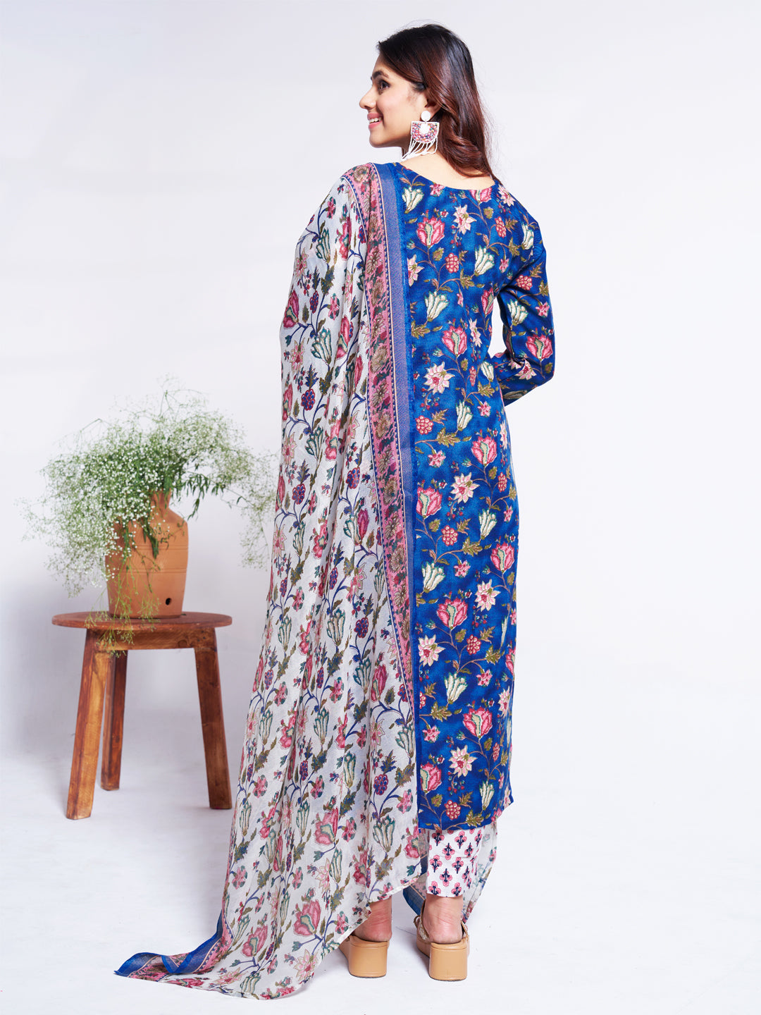 Women's Cotton Blend Printed Kurti Pant Dupatta Set