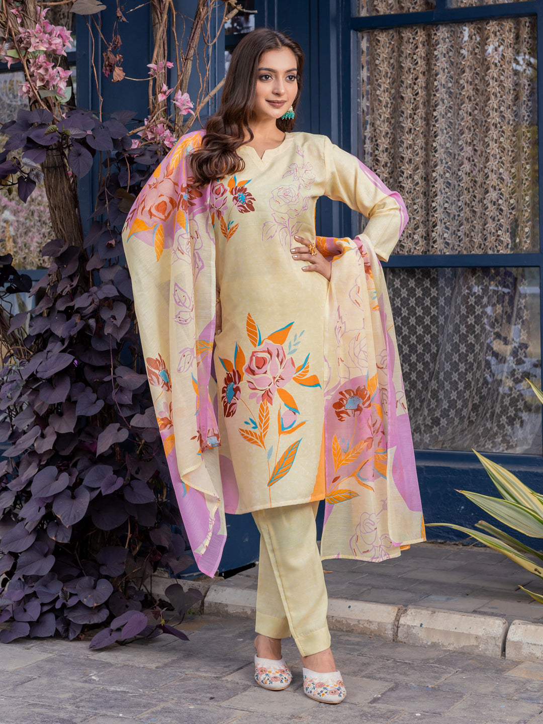 Women's Cotton Blend Printed Kurti Pant Dupatta Set