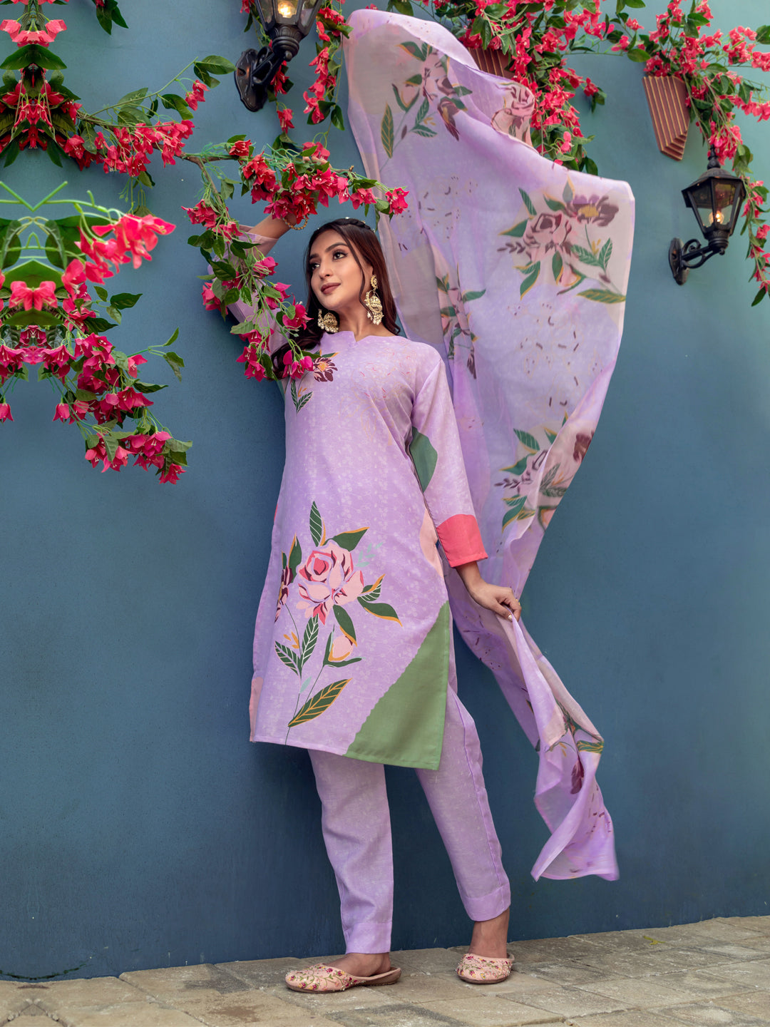 Women's Cotton Blend Printed Kurti Pant Dupatta Set
