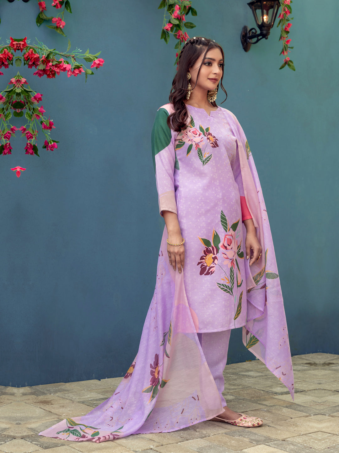 Women's Cotton Blend Printed Kurti Pant Dupatta Set