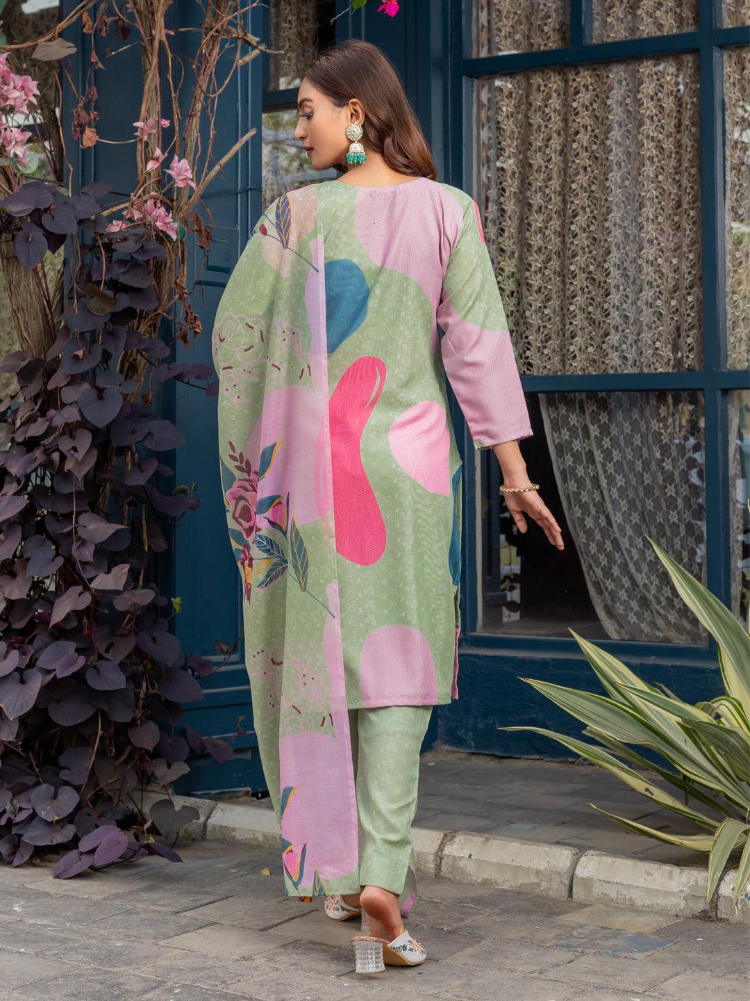 Women's Cotton Blend Printed Kurti Pant Dupatta Set