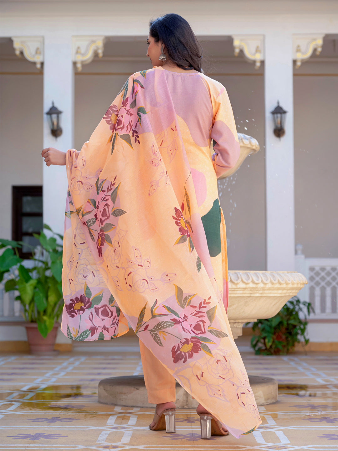 Women's Cotton Blend Printed Kurti Pant Dupatta Set