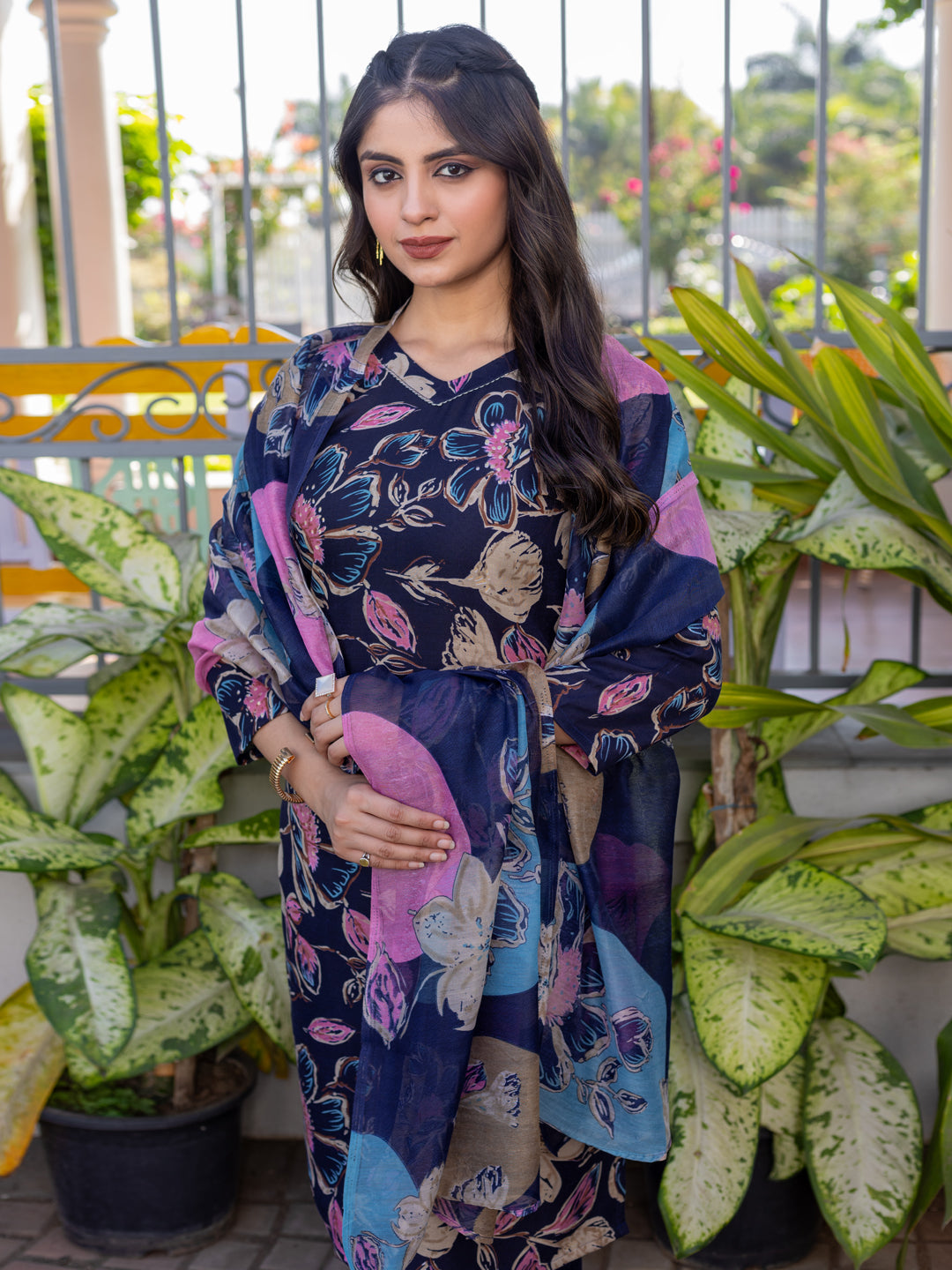 Women's Cotton Blend Printed Kurti Pant Dupatta Set