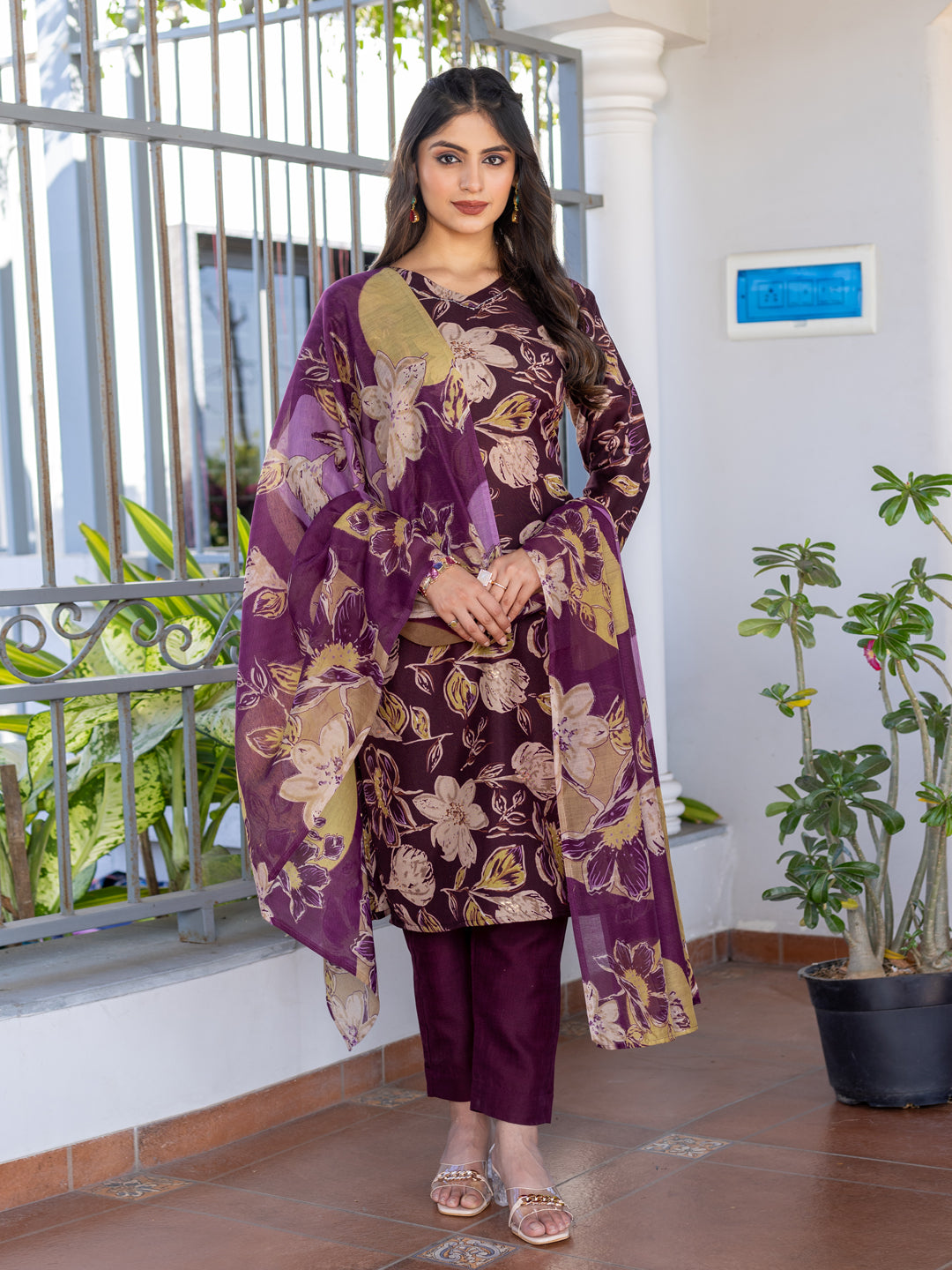 Women's Cotton Blend Printed Kurti Pant Dupatta Set