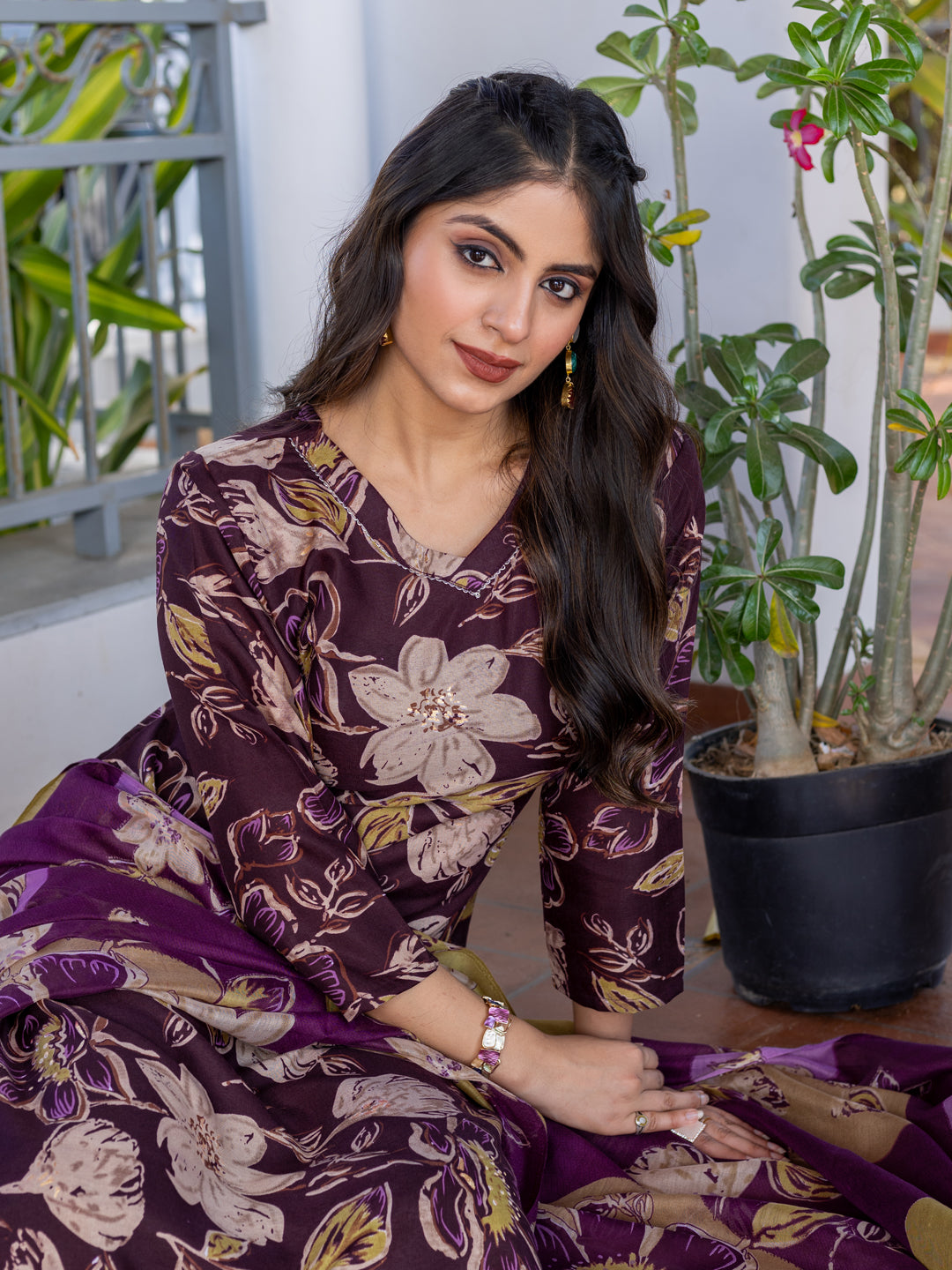 Women's Cotton Blend Printed Kurti Pant Dupatta Set