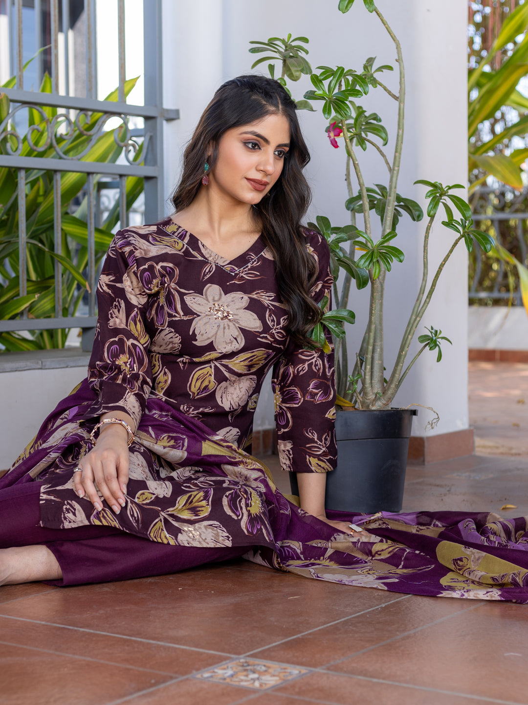 Women's Cotton Blend Printed Kurti Pant Dupatta Set