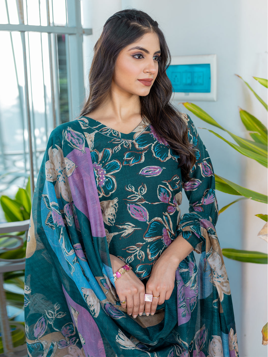 Women's Cotton Blend Printed Kurti Pant Dupatta Set