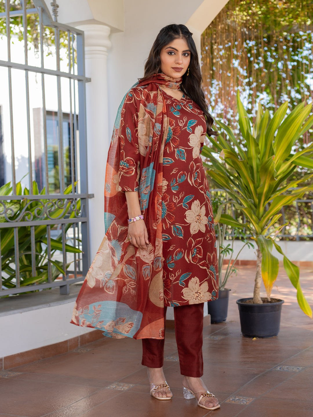 Women's Cotton Blend Printed Kurti Pant Dupatta Set