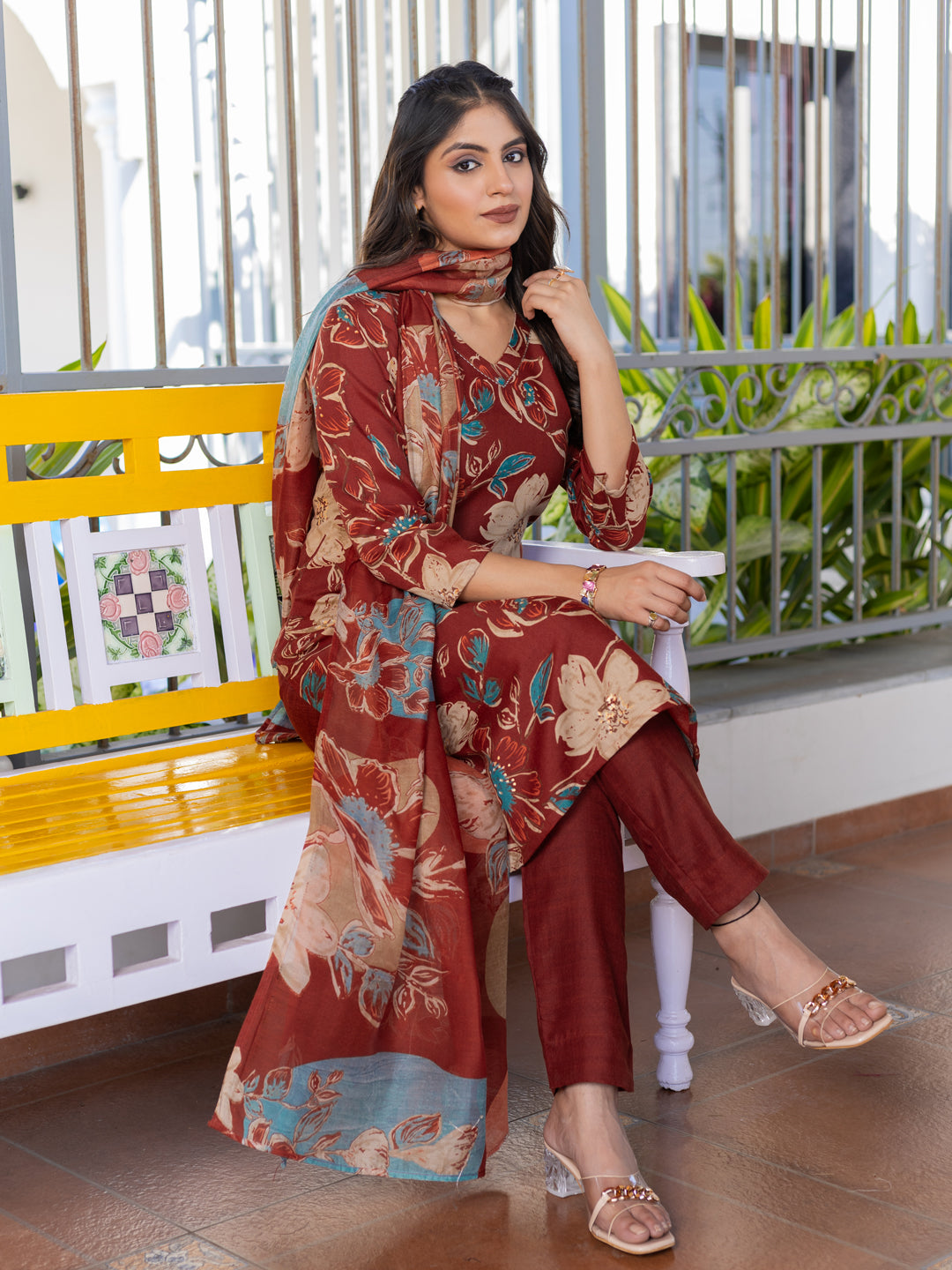 Women's Cotton Blend Printed Kurti Pant Dupatta Set