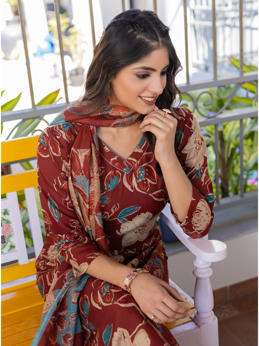 Women's Cotton Blend Printed Kurti Pant Dupatta Set