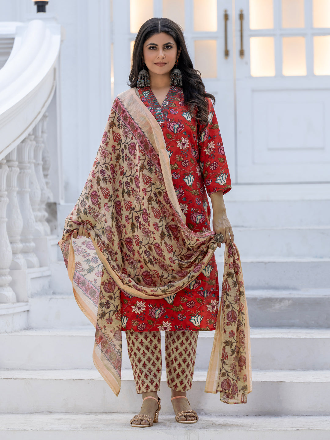 Women's Rayon Printed Kurti Pant Dupatta Set