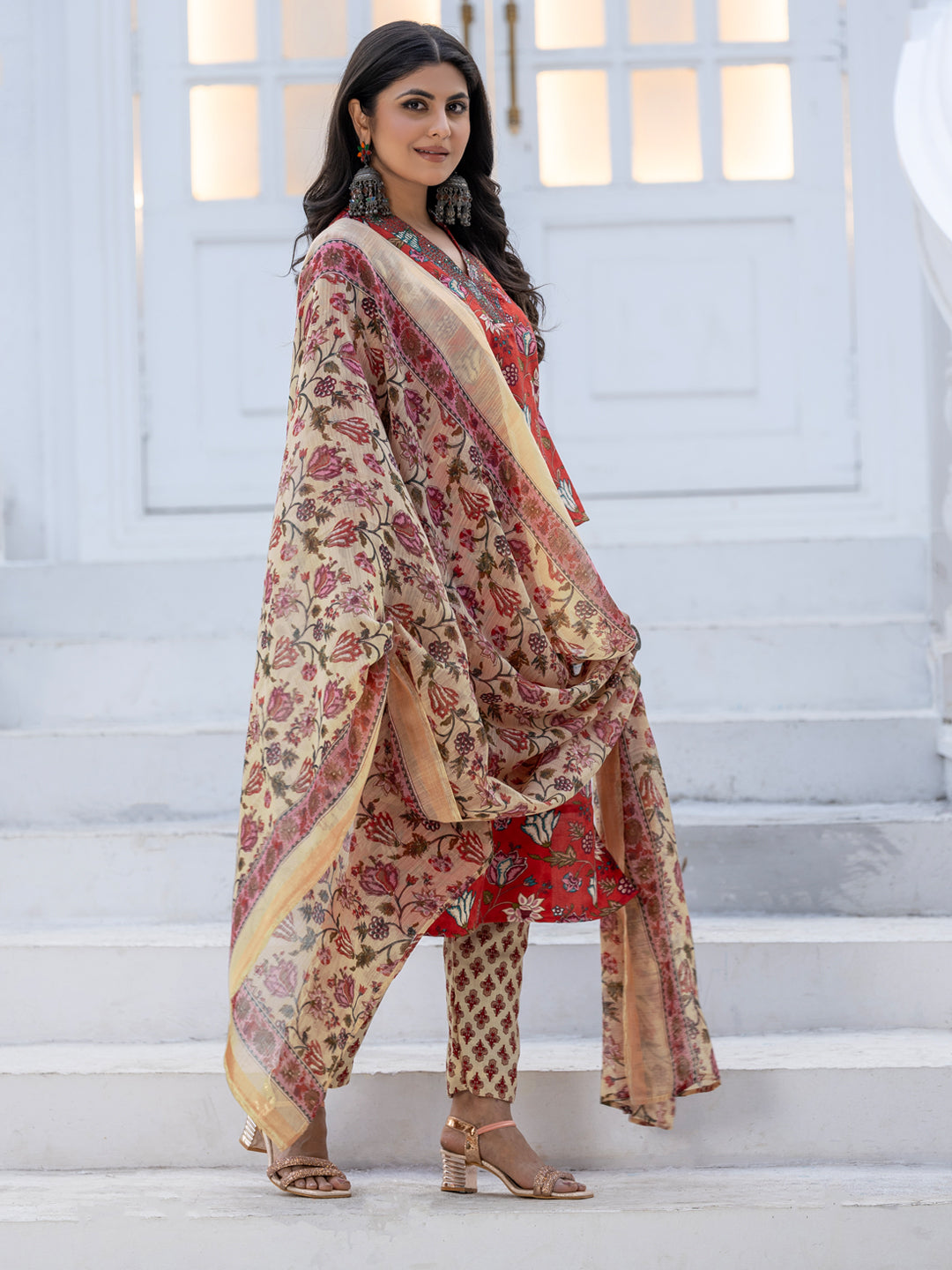 Women's Rayon Printed Kurti Pant Dupatta Set