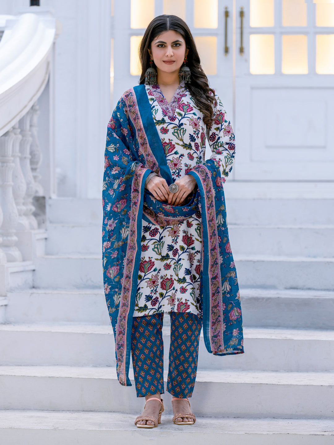 Women's Rayon Printed Kurti Pant Dupatta Set