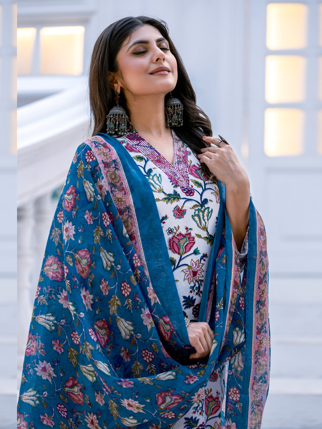 Women's Rayon Printed Kurti Pant Dupatta Set