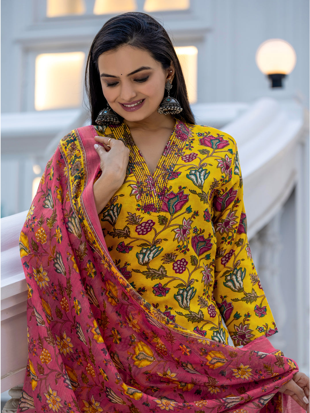 Women's Rayon Printed Kurti Pant Dupatta Set