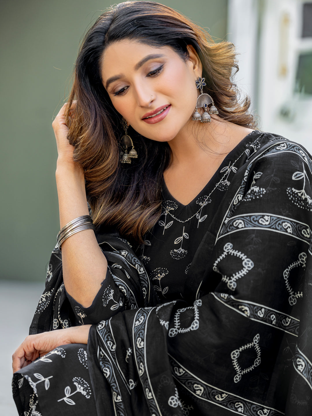 Women's Cotton Blend Printed Kurti Pant Dupatta Set