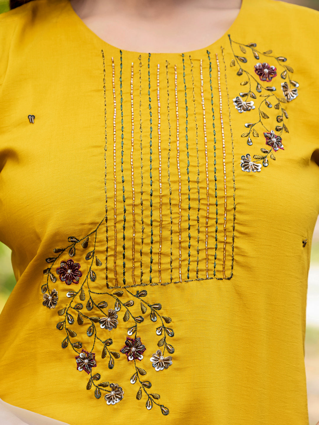 Women's Silk Hand Work Kurti Pant Dupatta Set