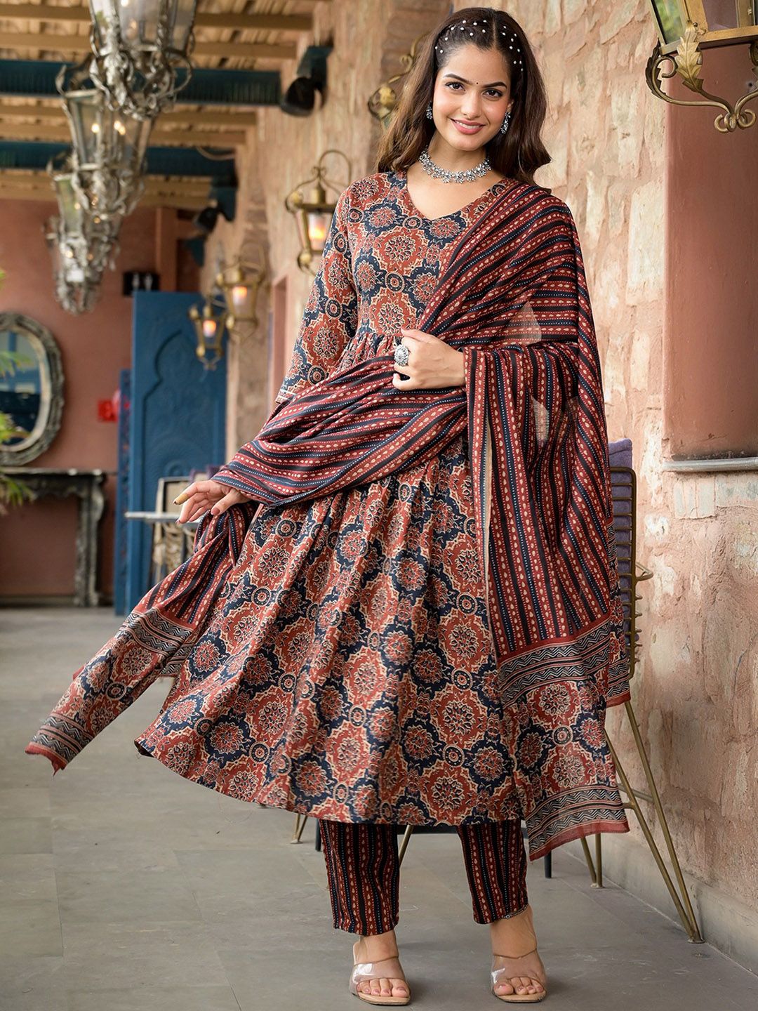 Women's Rayon Printed Kurti Pant Dupatta Set