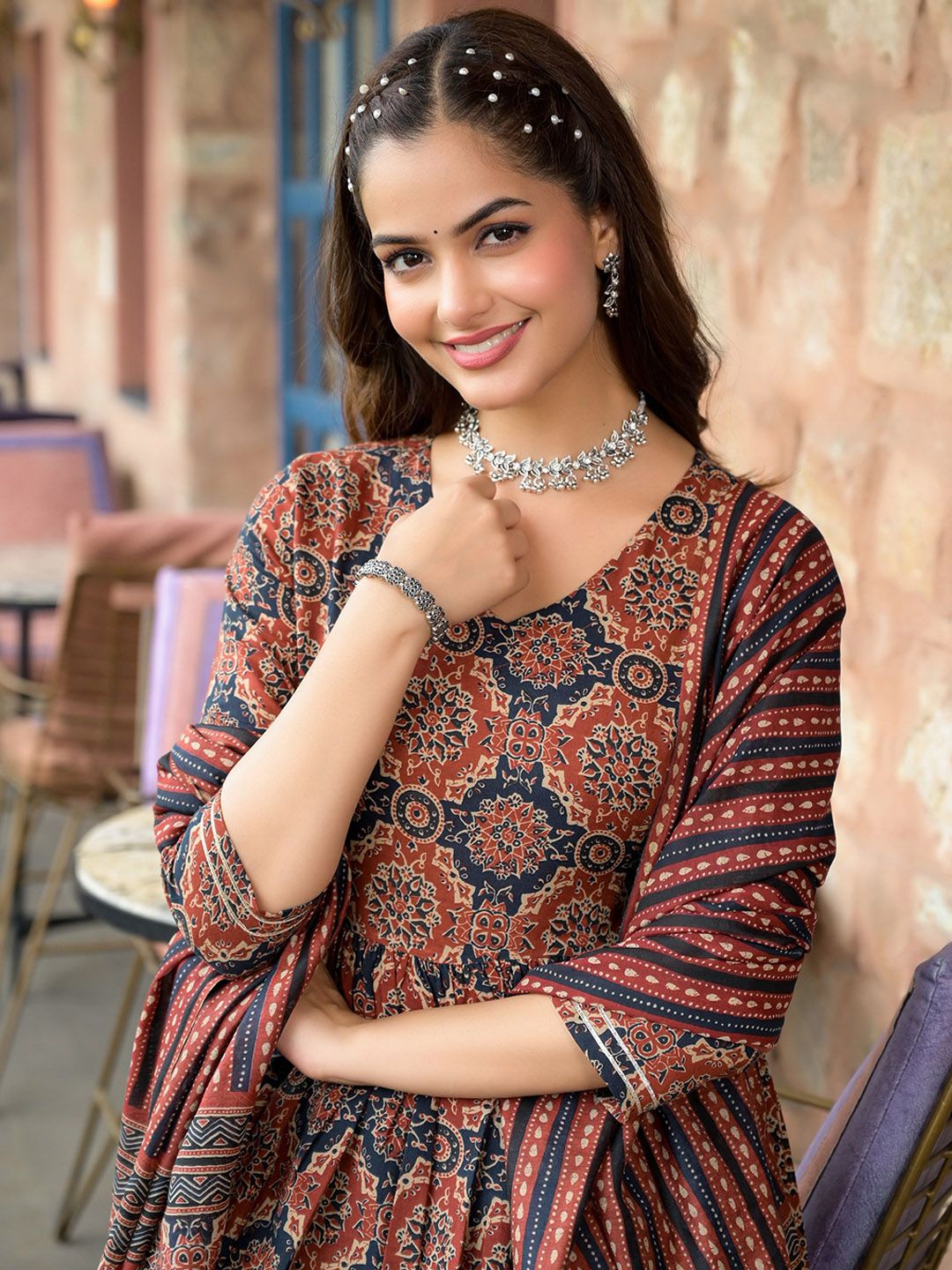 Women's Rayon Printed Kurti Pant Dupatta Set