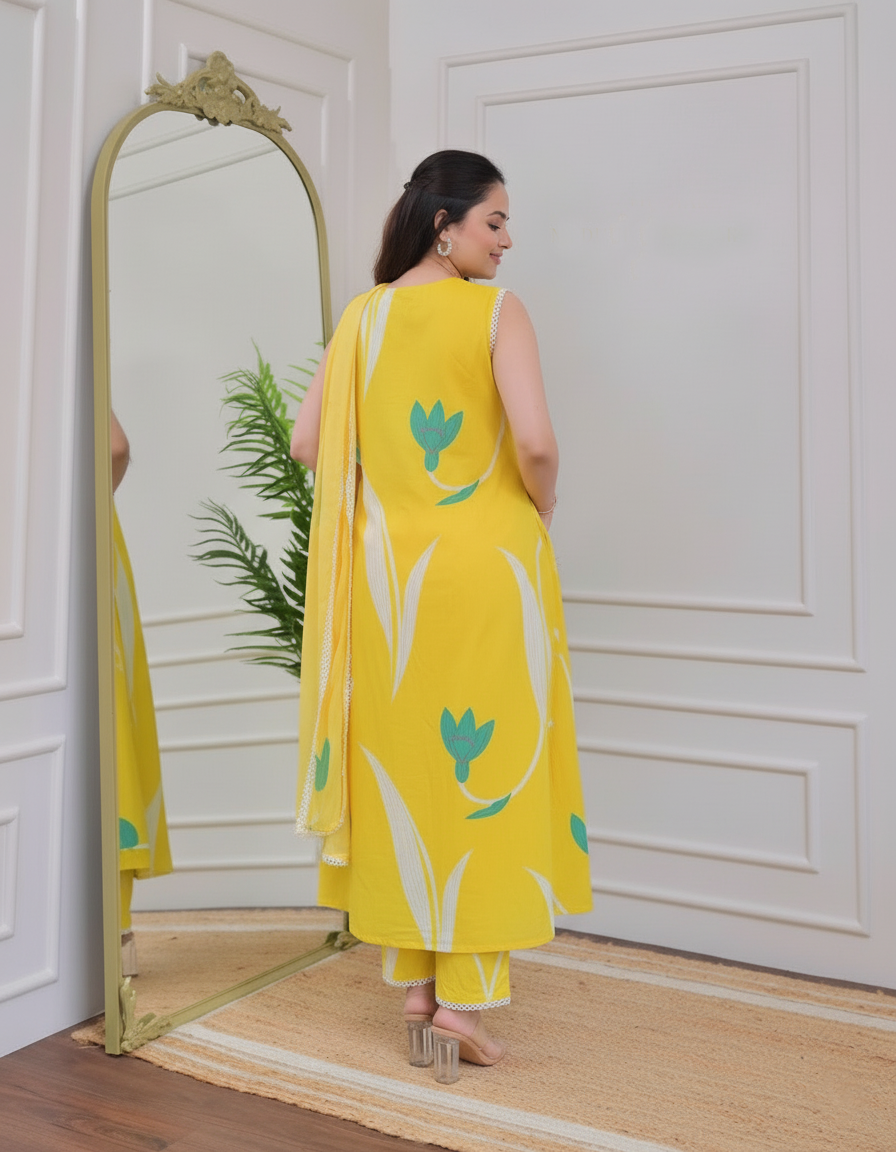 Women's Rayon Printed Kurti Pant Dupatta Set