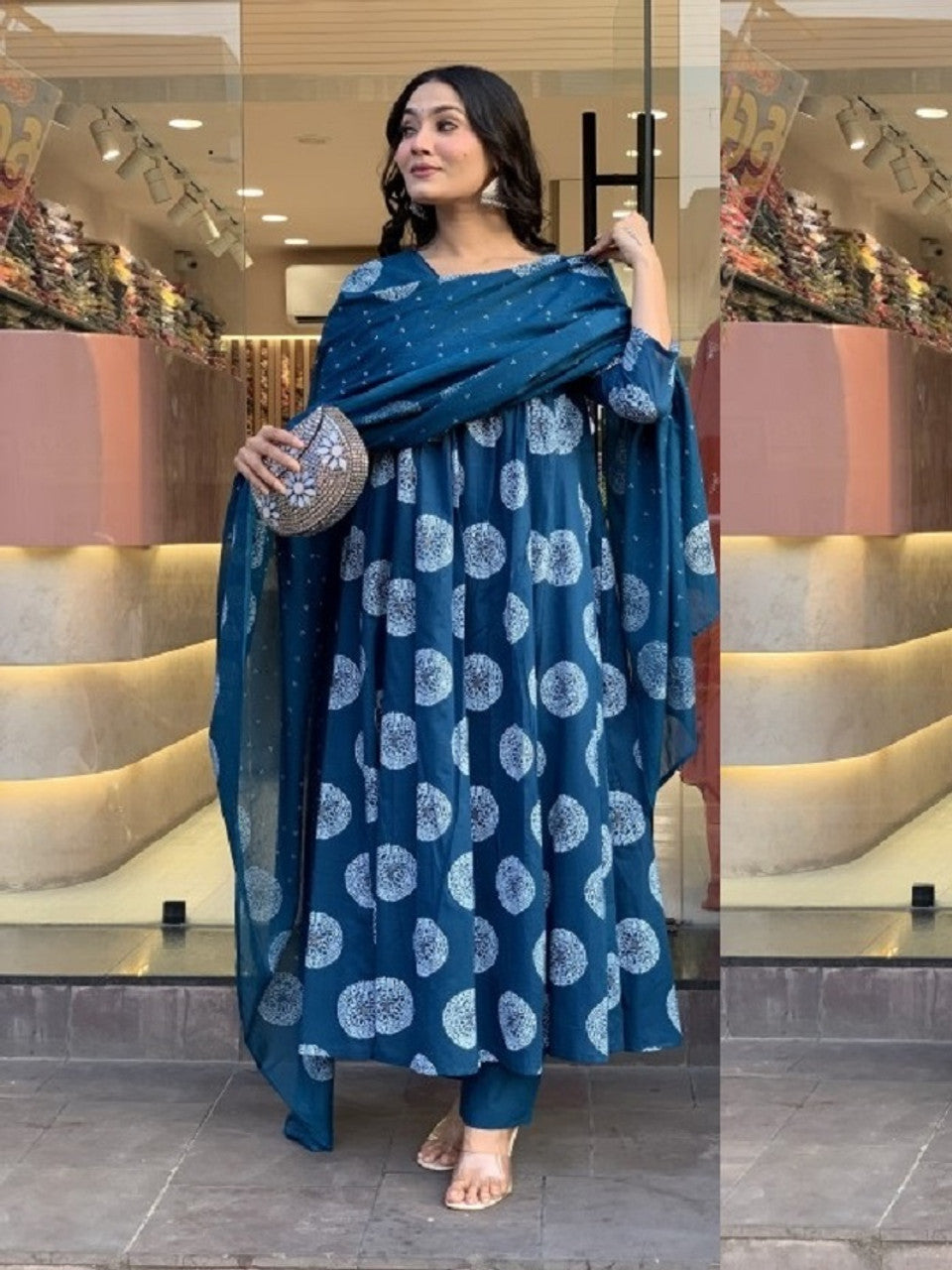 Women's Rayon Printed Kurti Pant Dupatta Set