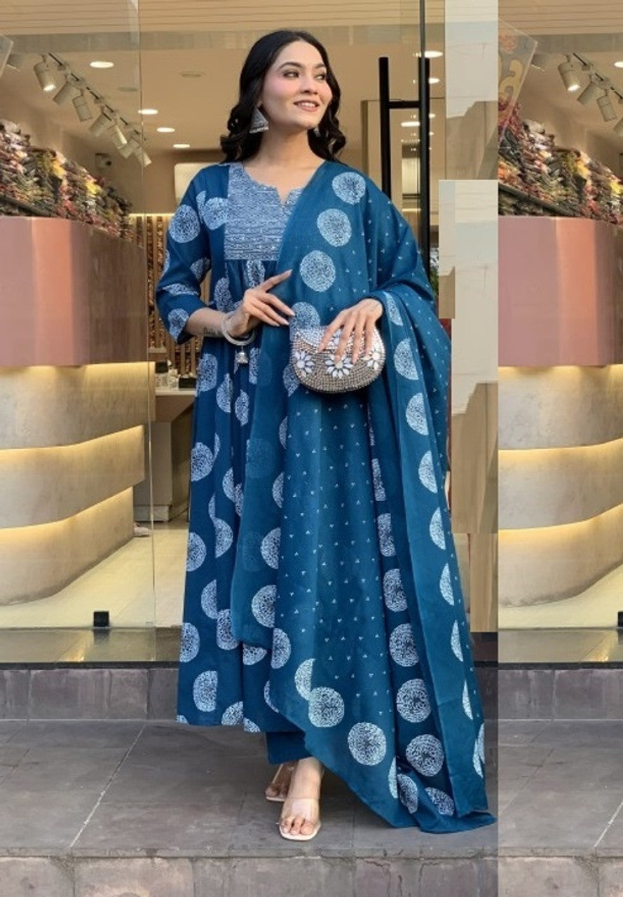 Women's Rayon Printed Kurti Pant Dupatta Set