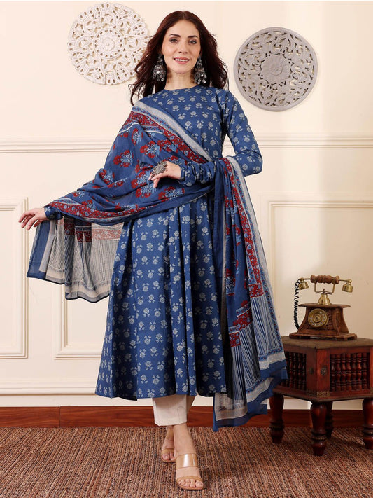 Women's Rayon Printed Kurti Pant Dupatta Set