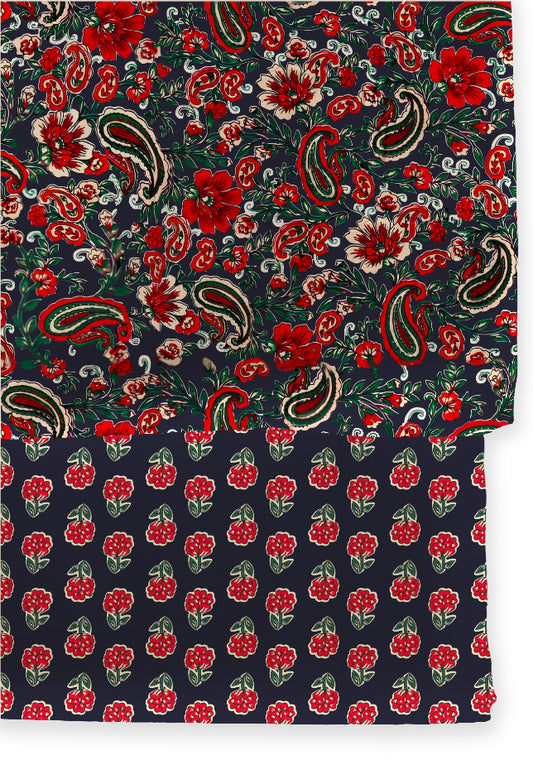 Poly Cotton Top Bottom Digital Printed Set, 2.5 Mtr Top With 2.5 Mtr Bottom, Cotton Fabric