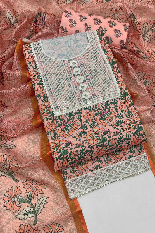 Cotton Embroidered Unstitched Dress Material