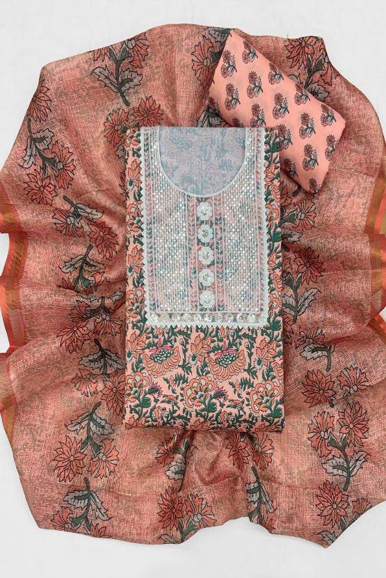Cotton Embroidered Unstitched Dress Material