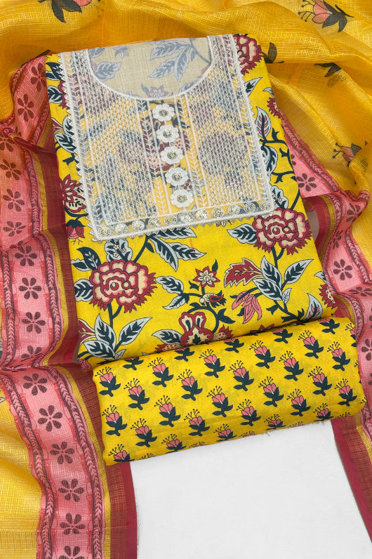 Cotton Embroidered Unstitched Dress Material